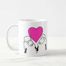 Niedlicher Cartoon Baby Lambs Rosa Herz Kaffeetasse