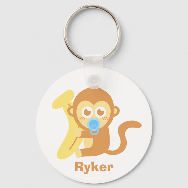 Niedlicher Cartoon Baby Monkey mit Banana Schlüsselanhänger (Vorderseite)