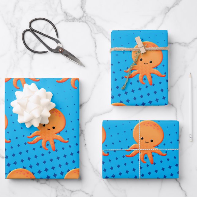 Niedlicher Cartoon Baby Octopus Geschenkpapier Set (Vorderseite)