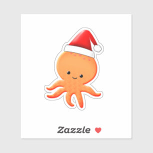 Niedlicher Cartoon Baby Octopus Santas Aufkleber