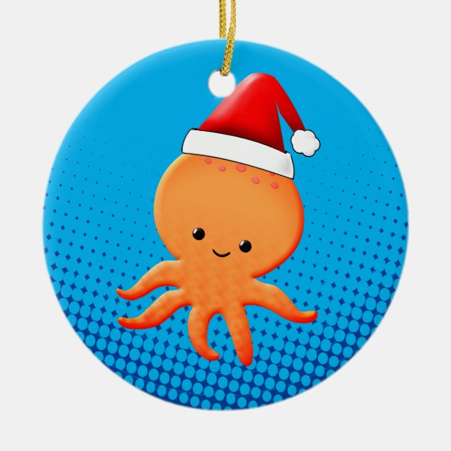 Niedlicher Cartoon Baby Octopus Santas Hat Keramik Ornament (Vorne)
