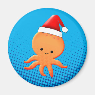 Niedlicher Cartoon Baby Octopus Santas Hat Magnet