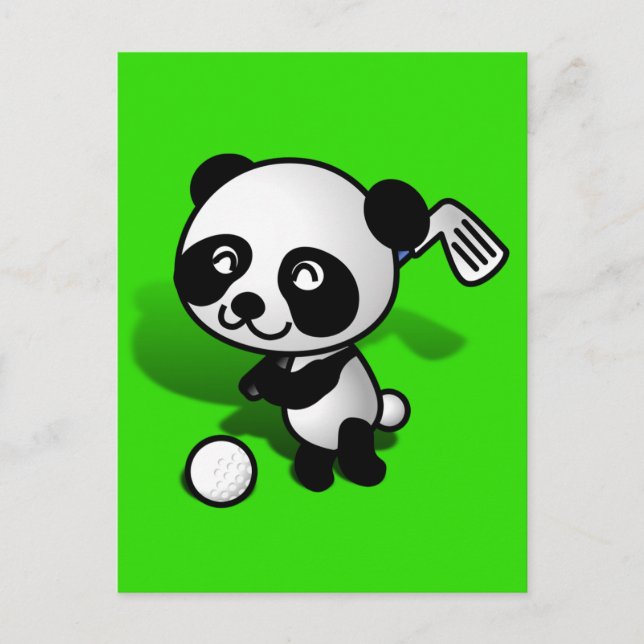 Niedlicher Cartoon Baby Panda Bear Golfing Postkarte (Vorderseite)