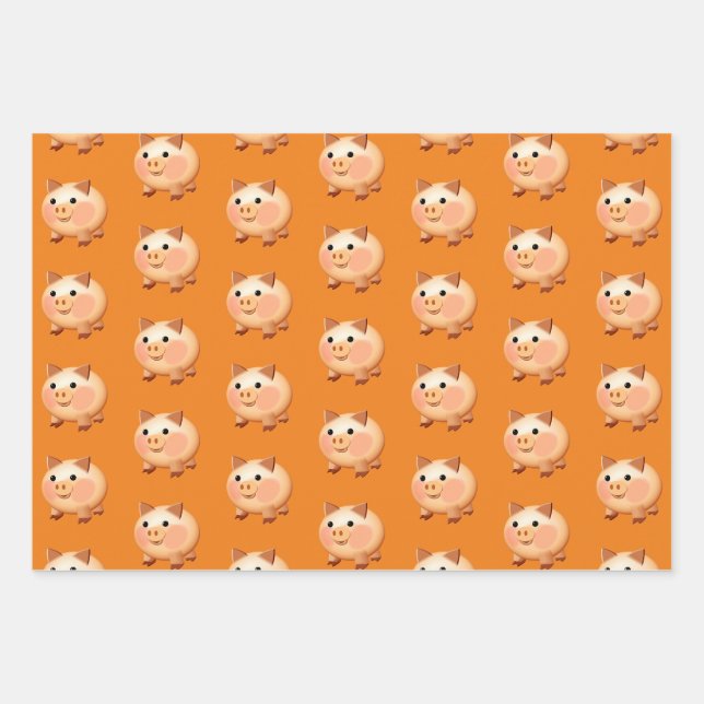 Niedlicher Cartoon Baby Pig Muster Geschenkpapier Set (Vorderseite)