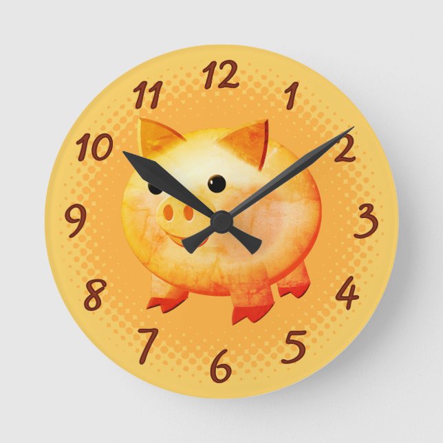 Niedlicher Cartoon Baby Pig Runde Wanduhr (Vorderseite)