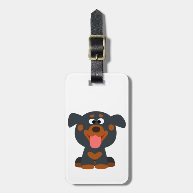 Niedlicher Cartoon Baby Rottweiler Gepäckmarke Gepäckanhänger (Vorderseite vertikal)