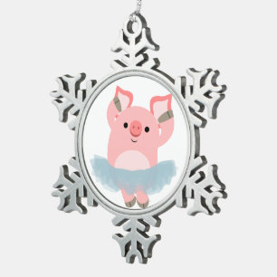Niedlicher Cartoon Ballerina Pig Zinnteller Orname Schneeflocken Zinn-Ornament