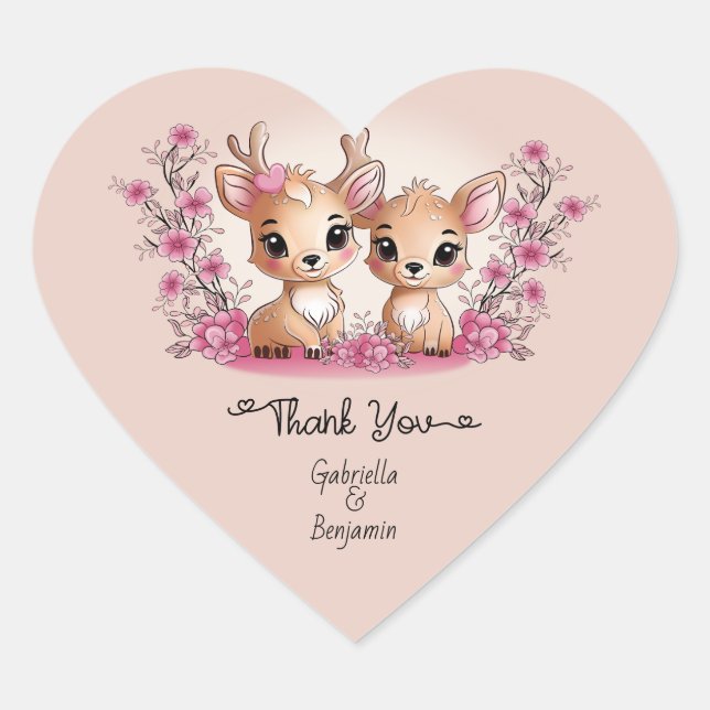 Niedlicher Cartoon Bambi Liebe Valentine's Day Dan Herz-Aufkleber (Vorderseite)
