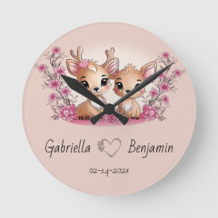 Niedlicher Cartoon Bambi Liebhaber Herzlich Willko Runde Wanduhr