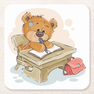 Niedlicher Cartoon Bär, der ein Buch schreibt Rechteckiger Pappuntersetzer