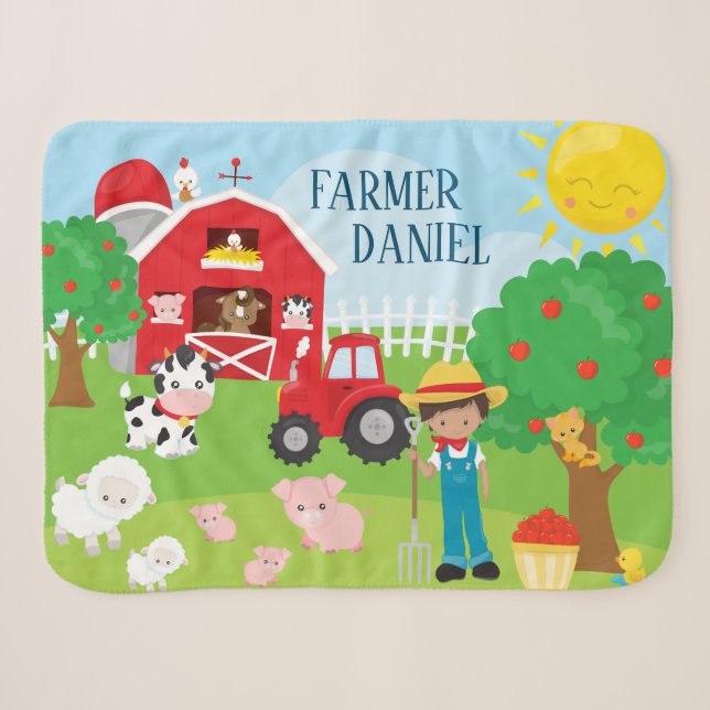 Niedlicher Cartoon Barnyard Tiere, Bauer und Trakt Sherpadecke (Vorderseite (Horizontal))