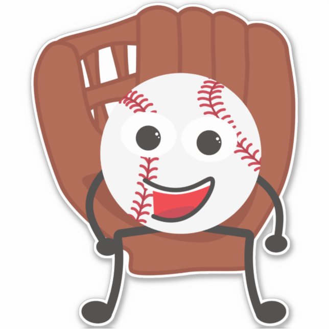 Niedlicher Cartoon Baseball Ball und Handschuh Aufkleber (Vorderseite)
