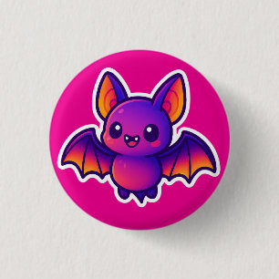 Niedlicher Cartoon Bat mit kräftigen Lila Flügeln Button