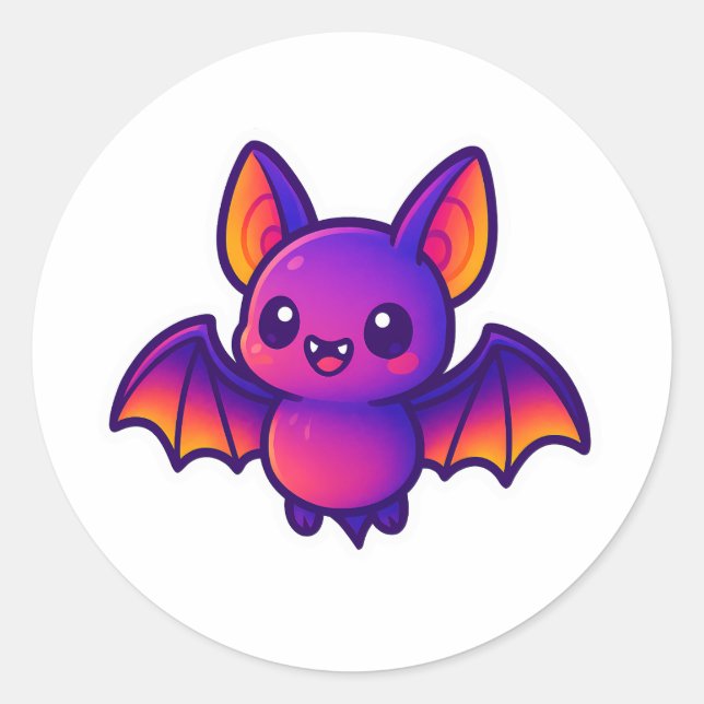 Niedlicher Cartoon Bat mit kräftigen Lila Flügeln  Runder Aufkleber (Vorderseite)