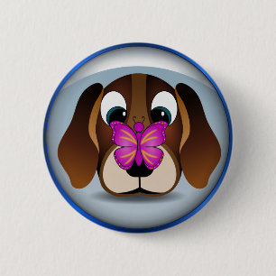Niedlicher Cartoon Beagle Welpen Hund und Schmette Button