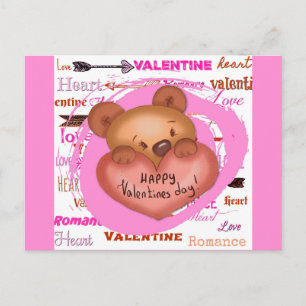 Niedlicher Cartoon Bear Pink Valentinstag Postkarte