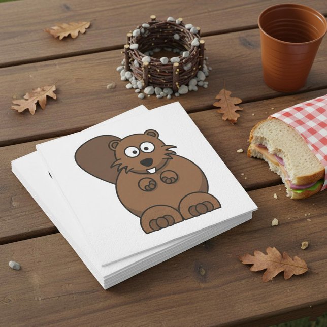 Niedlicher Cartoon Beaver Funny Woodland Tier Serviette (Von Creator hochgeladen)
