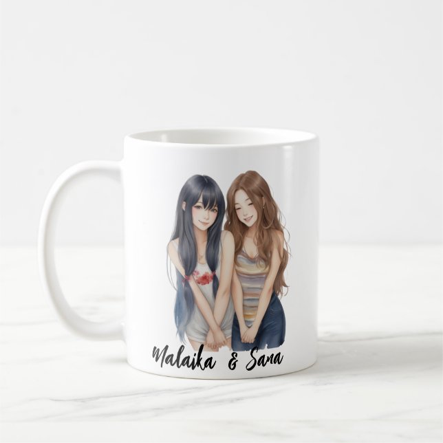 Niedlicher Cartoon BESTE FREUNDIN Besties Freundsc Kaffeetasse (Links)