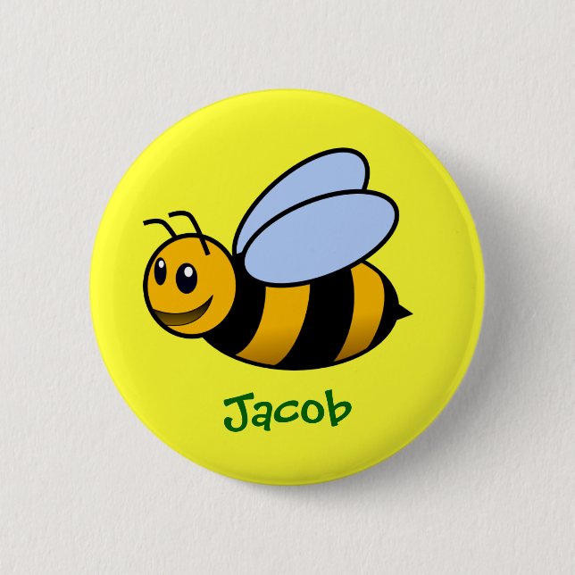 Niedlicher Cartoon Biene Personalisierter Name Ges Button (Vorderseite)