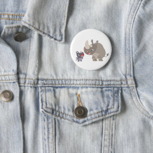 Niedlicher Cartoon Big Rhino und Baby Rhino Button