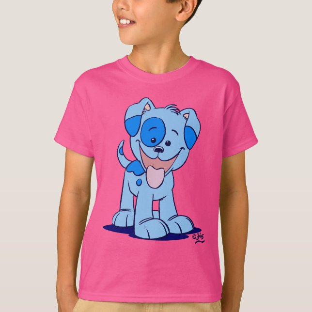 Niedlicher Cartoon Blauer Welpenhund T-Shirt (Vorderseite)