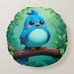 Niedlicher Cartoon Blue Bird Rundes Kissen