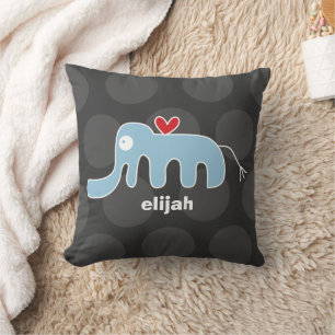 Niedlicher Cartoon Blue Elephant Liebe Spaß Dots J Kissen