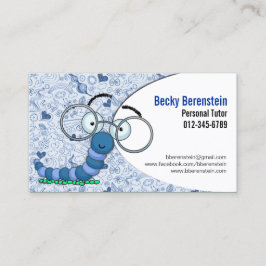 Niedlicher Cartoon Bookworm Tutor Blue Business Ca Visitenkarte