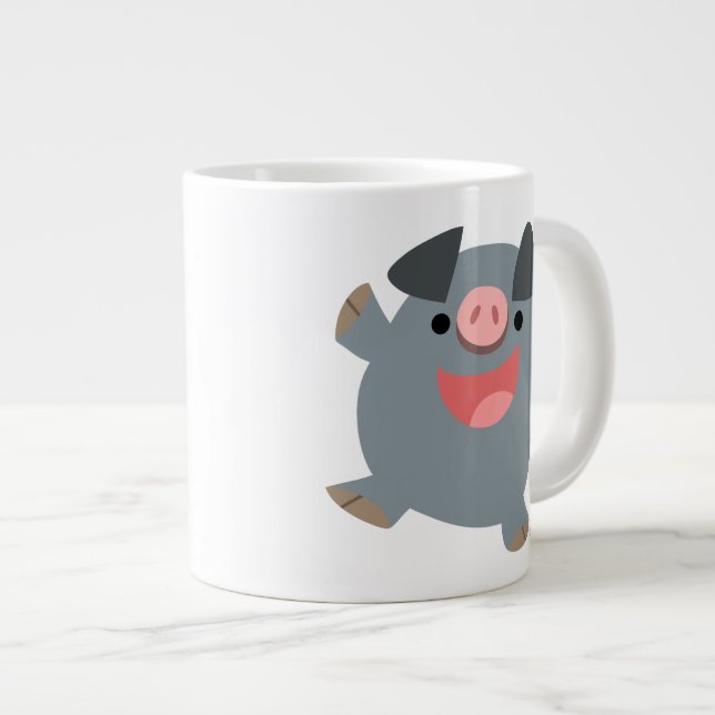 Niedlicher Cartoon Bouncy Pig Jumbo Tasse (Vorderseite Rechts)