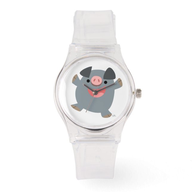 Niedlicher Cartoon Bouncy Pig Watch Armbanduhr (Vorderseite)