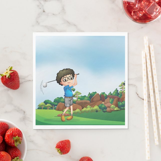 Niedlicher Cartoon Boy Golfing Fun Golf Lover Desi Serviette (Von Creator hochgeladen)