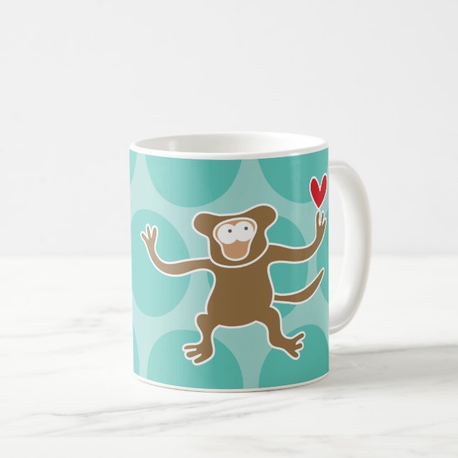 Niedlicher Cartoon Brauner Affe/Ape Fun Dots Kinde Kaffeetasse (VorderseiteRechts)