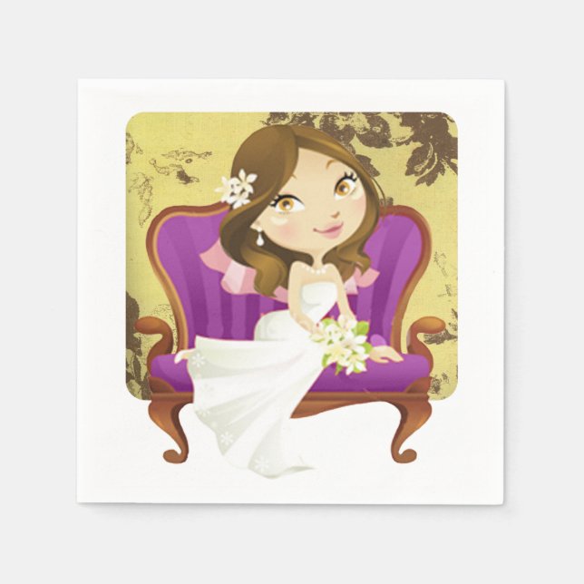 Niedlicher Cartoon Bride Brautparty Napkin Serviette (Vorderseite)