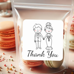 Niedlicher Cartoon Bride Schwarz-weiß Danke für Ih Quadratischer Aufkleber
