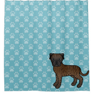 Niedlicher Cartoon Brindle Bullmastiff Hund auf bl Duschvorhang