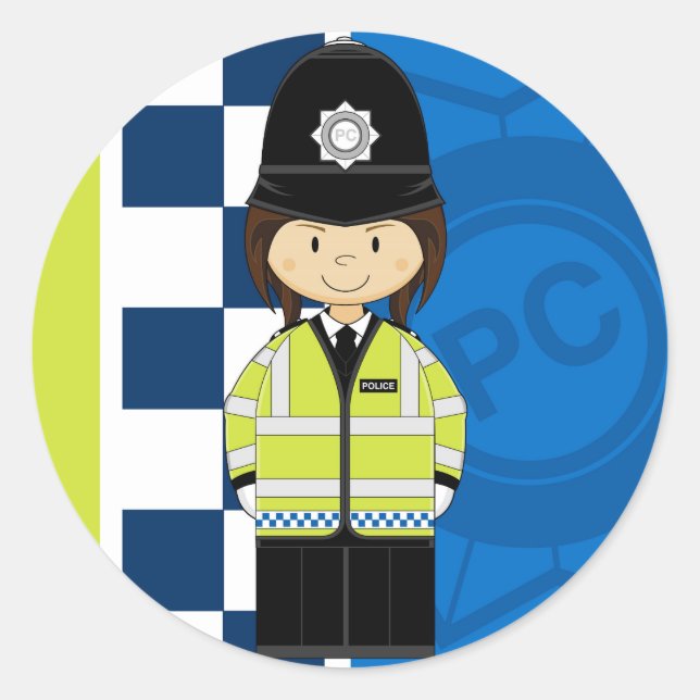 Niedlicher Cartoon Britischer Polizist Runder Aufkleber (Vorderseite)