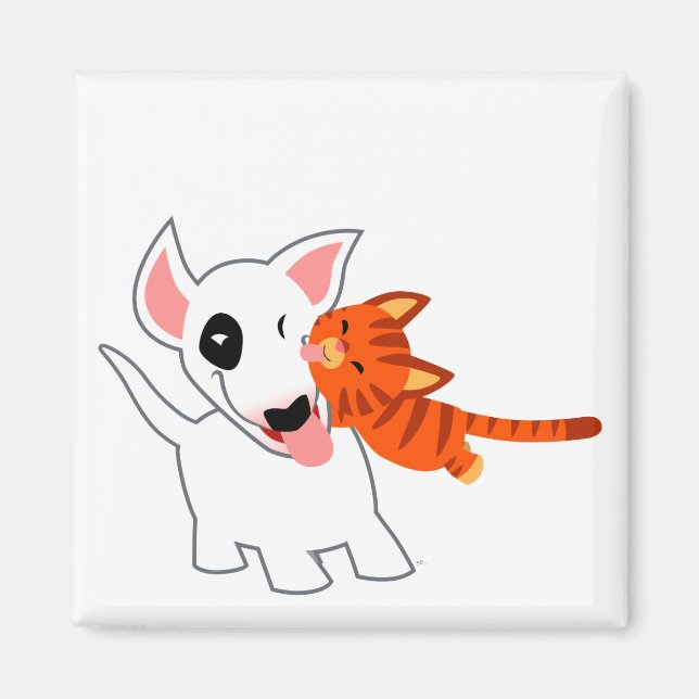 Niedlicher Cartoon Bull Terrier und Kitten Magnet (Vorne)