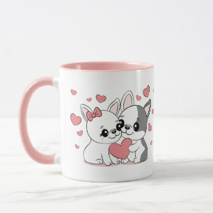 Niedlicher Cartoon Bulldog Liebhaber Herzens Valen Tasse