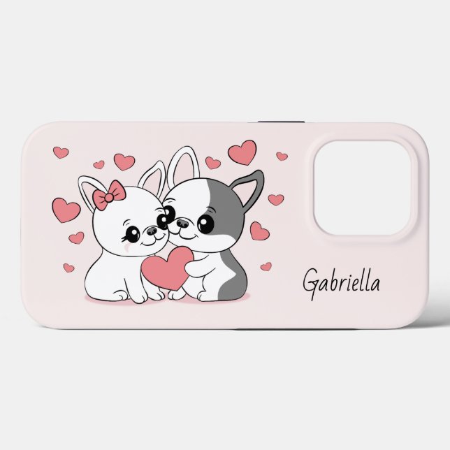 Niedlicher Cartoon Bulldog Liebhaber Herzlich Will Case-Mate iPhone Hülle (Rückseite (Horizontal))