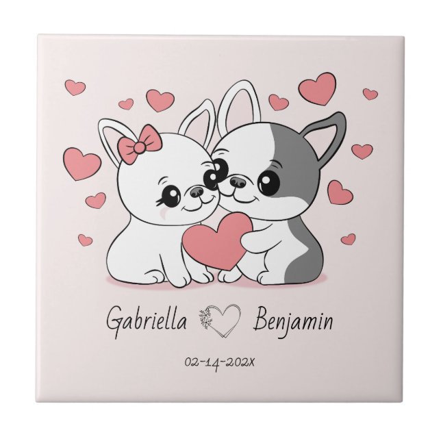 Niedlicher Cartoon Bulldogs Herzlich Willkommen am Fliese (Vorderseite)