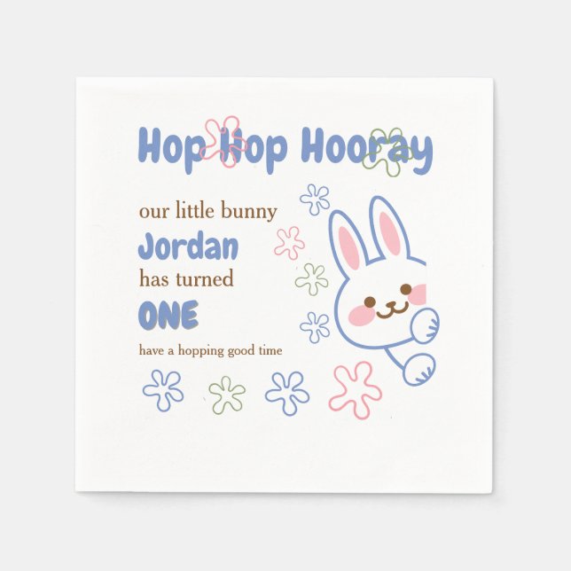 Niedlicher Cartoon Bunny Turning One Boys 1. Gebur Serviette (Vorderseite)