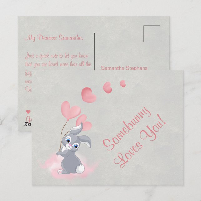 Niedlicher Cartoon Bunny Valentine Postkarte (Vorne/Hinten)