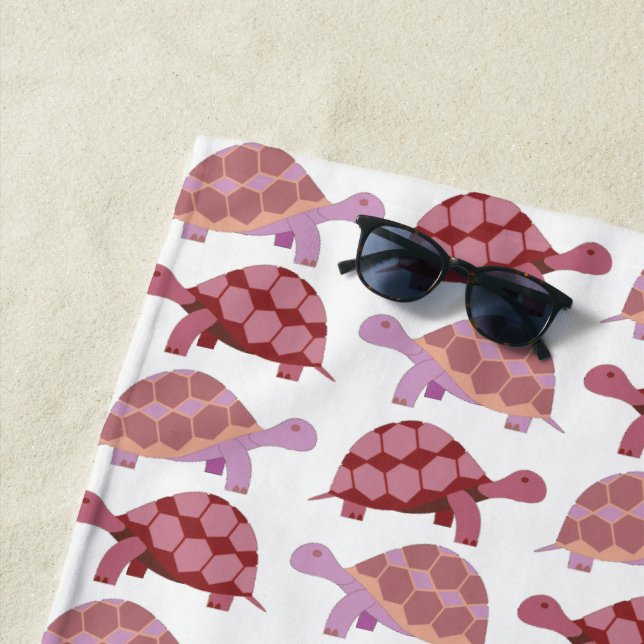 Niedlicher Cartoon Burgundy Tortoise Pattern Strandtuch (Beispiel)