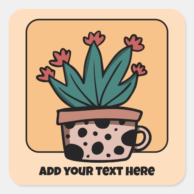 Niedlicher Cartoon Cactus Pflanze Personalisiert Quadratischer Aufkleber (Vorderseite)