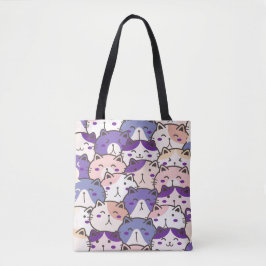 Niedlicher Cartoon Cat Faces Muster Tote Tasche