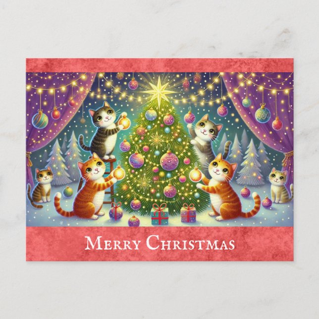 Niedlicher Cartoon Cat Kitten Frohe Weihnachten Postkarte (Vorderseite)