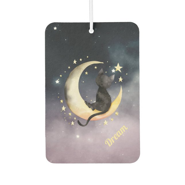 Niedlicher Cartoon Cat on Moon Autolufterfrischer (Vorderseite)