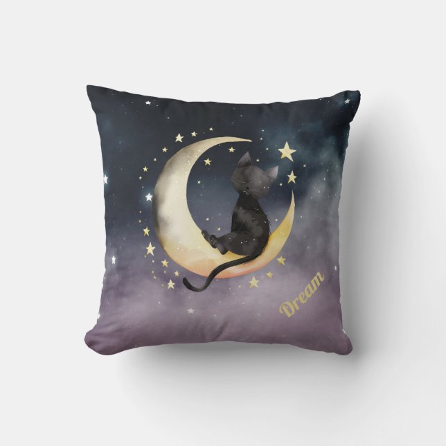 Niedlicher Cartoon Cat on Moon Kissen (Vorderseite)