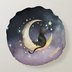 Niedlicher Cartoon Cat on Moon Rundes Kissen