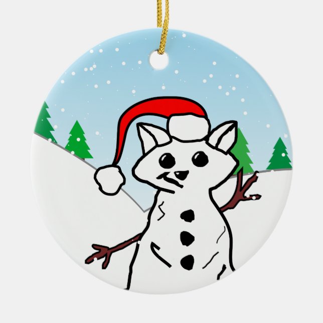 Niedlicher Cartoon Cat Snowman Winterurlaub Keramik Ornament (Vorne)